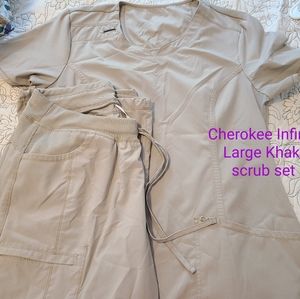 Cherokee infinity Large/Large Khaki Scrub set